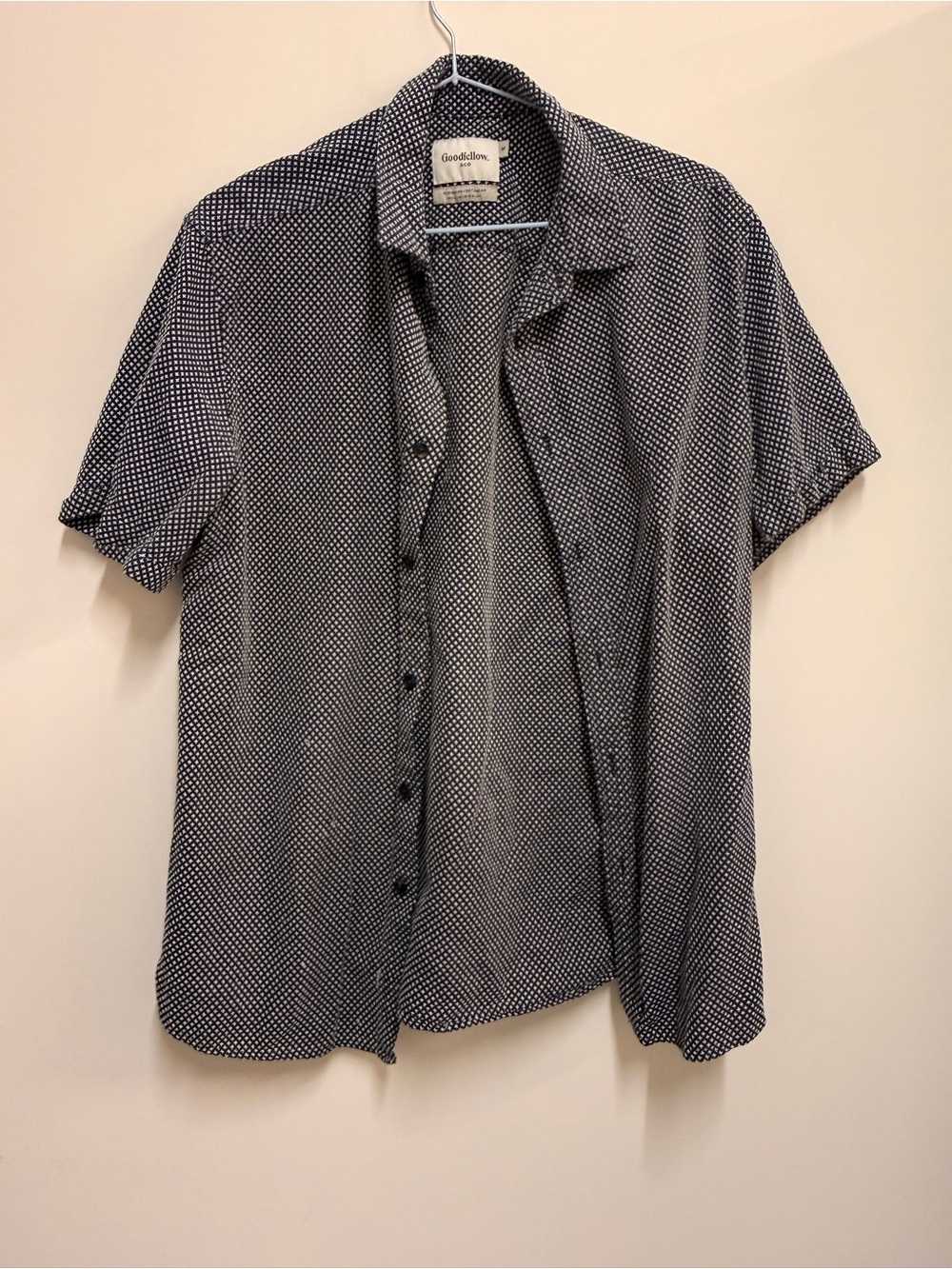 Goodfellow & Co Navy Short Sleeve Button-Down with White Micro-Dot Pattern